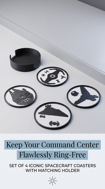 Sci-fi spacecraft coaster set marketing image