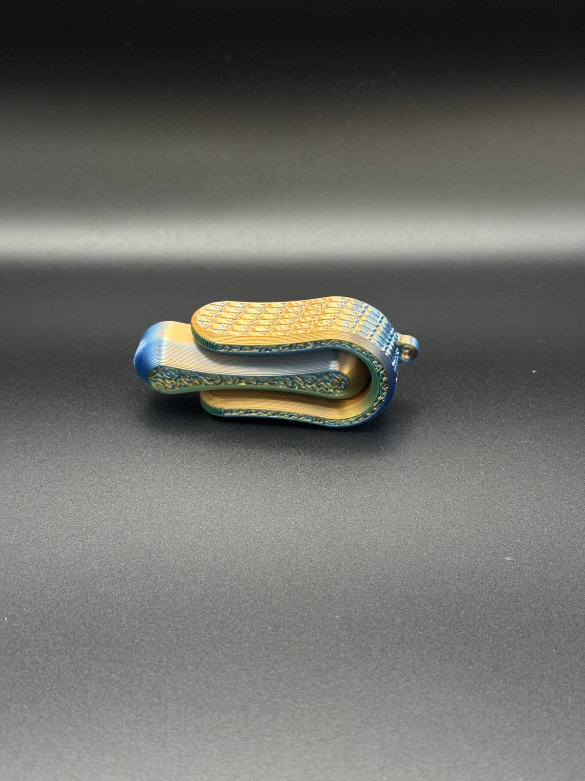 Magnetic fidget keyring, 3D printed, macro shot