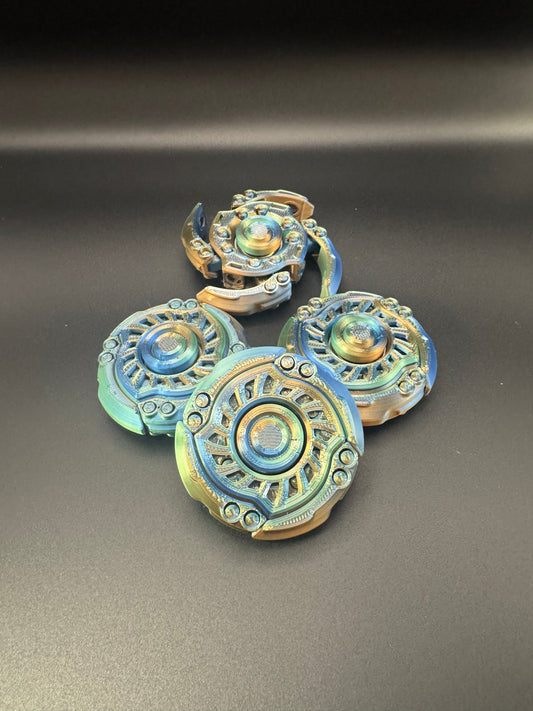 Articulated gyro fidget spinner detail shot