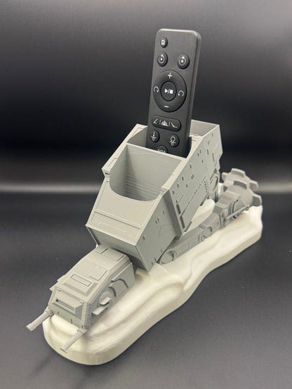 Sci-fi spaceship remote holder with TV remote
